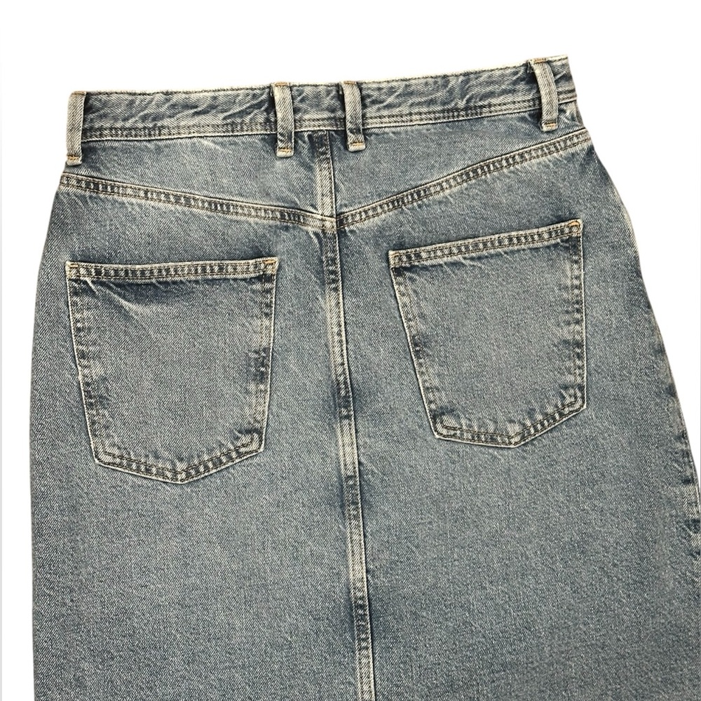 Zara TRF Long Denim Skirt Size S 100% Cotton High Rise Distressed Raw Hem Slit - Picture 9 of 11